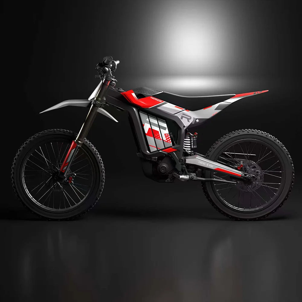 Motorcycle with red and black design on a dark background