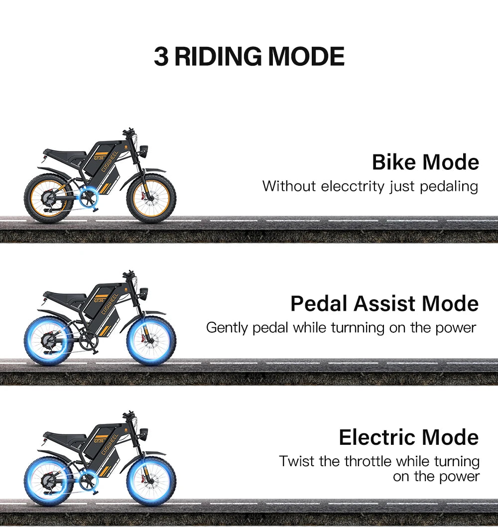 2000W Electric Bike 20 Inch Fat Tires 48V 25AH Removable Battery Electric Bikes & Accessories