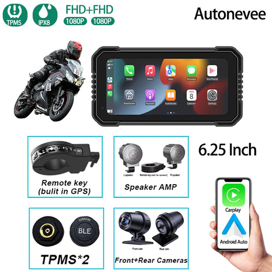 6.25-inch AutoNevee Car & E-Bike GPS with Wireless CarPlay and Android Auto.