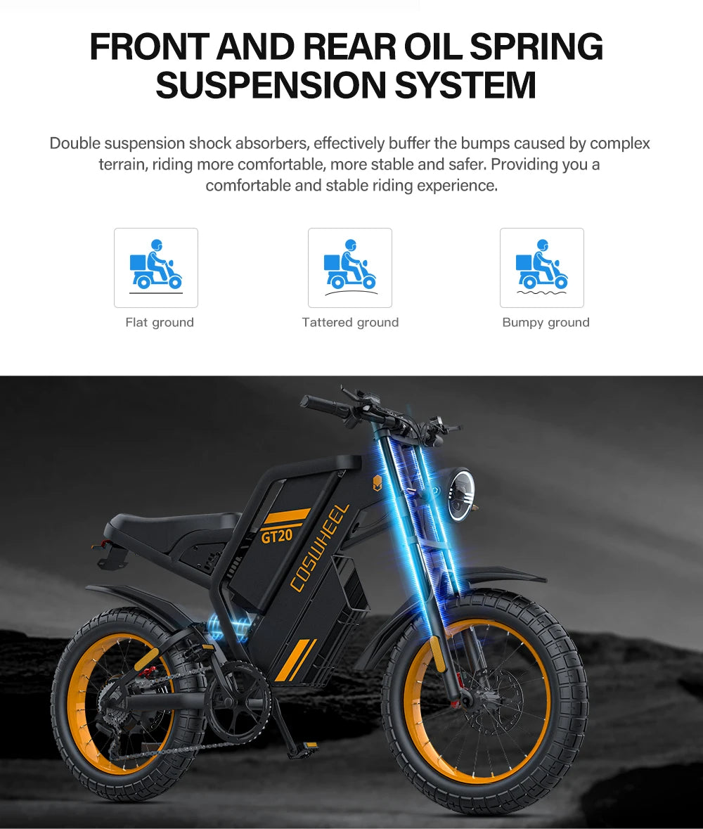 2000W Electric Bike 20 Inch Fat Tires 48V 25AH Removable Battery Electric Bikes & Accessories