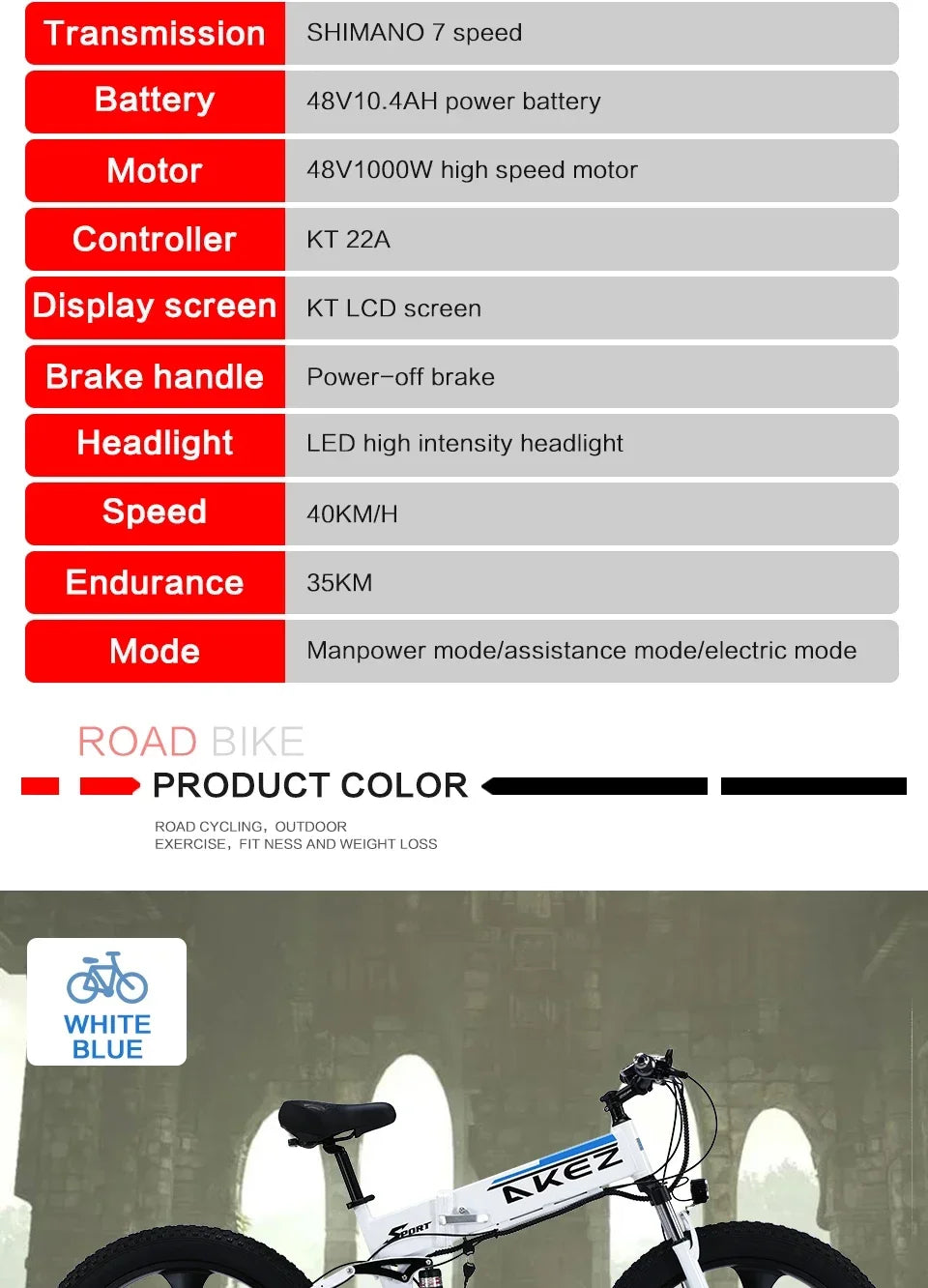 New style 1000W Motor electric bike 48V 10.4ah Lithium battery Mountain ELECTR BIKE  26×4.0 Fat Tire e bike Folded ebike Electric Bikes & Accessories