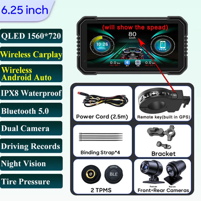 6.25-Inch Motorcycle Navigation Screen with Wireless CarPlay & Android Auto