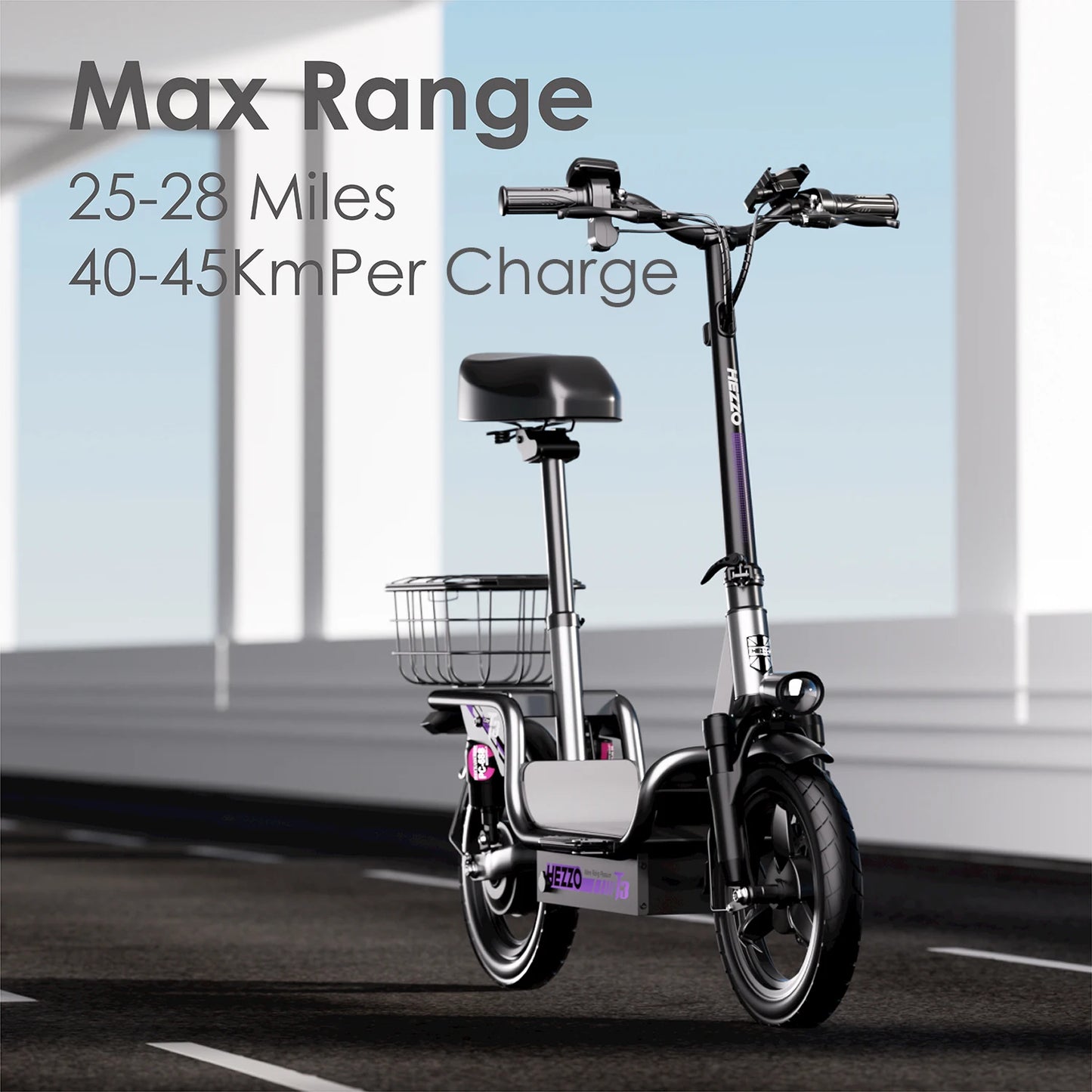 HEZZO Electric Scooter w/ Seat & Basket 48V 15Ah 500W Powerful Motor Foldable E-Scooter Ample Storage Up to 20Mph 25Miles Range Electric Bikes & Accessories