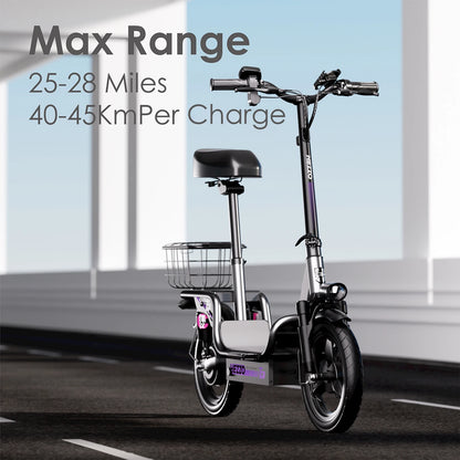 HEZZO Electric Scooter w/ Seat & Basket 48V 15Ah 500W Powerful Motor Foldable E-Scooter Ample Storage Up to 20Mph 25Miles Range Electric Bikes & Accessories