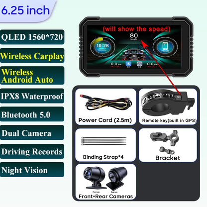 6.25-Inch Motorcycle Navigation Screen with Wireless CarPlay & Android Auto