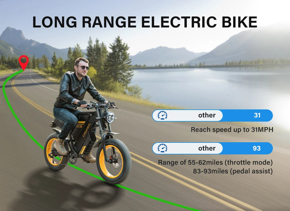 2000W Electric Bike 20 Inch Fat Tires 48V 25AH Removable Battery Electric Bikes & Accessories