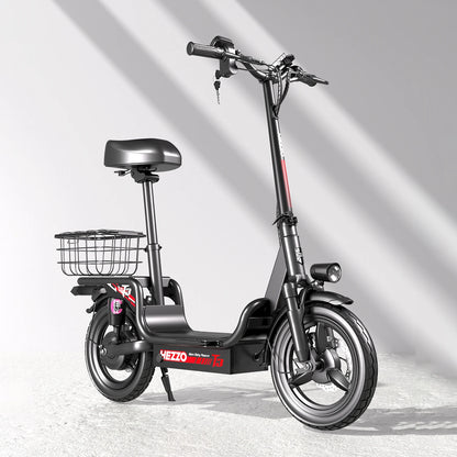 HEZZO Electric Scooter w/ Seat & Basket 48V 15Ah 500W Powerful Motor Foldable E-Scooter Ample Storage Up to 20Mph 25Miles Range Electric Bikes & Accessories