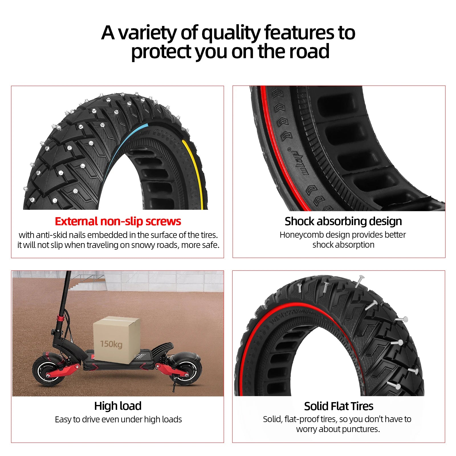 Ulip 10x3 Winter Snow Tire 10Inch Off-road Solid Tyre for ZERO 10X/Kaabo/Dualtron/Kugoo Scooters 255x80(80/65-6) Tire Parts 10*3 Electric Bikes & Accessories