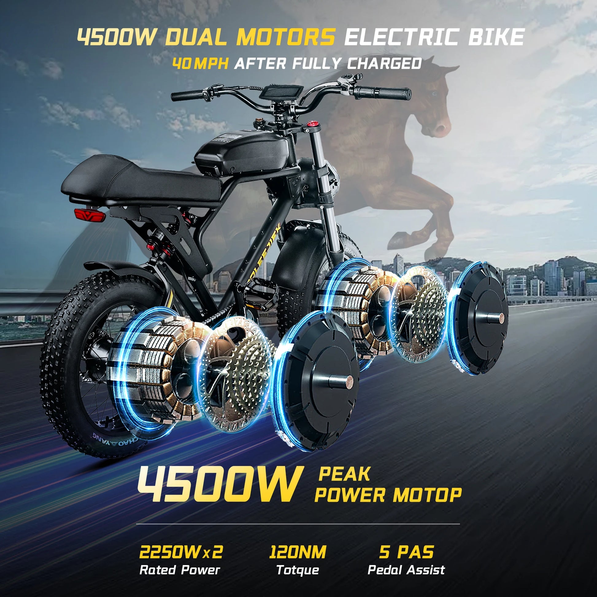 Dual Motor 3000W Electric Bike – 40 MPH, 100 Miles | Free Shipping