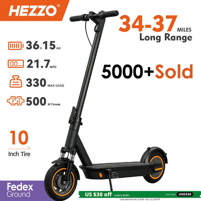 HEZZO G30 36v 500w Electric Scooter Moped 21MPH 37.5 Miles 10 Inch 15Ah Foldable Mobility Escooter Front Suspension US Warehouse Electric Bikes & Accessories