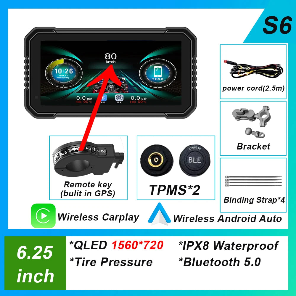 6.25-inch AutoNevee Car & E-Bike GPS with Wireless CarPlay and Android Auto