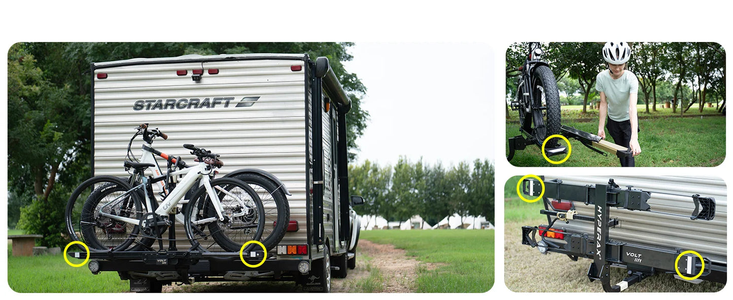 Lift-Patented RV Hitch E-Bike Rack – Assisted Ramp for Easy Loading