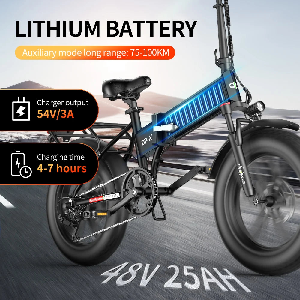 IDOTATA 1000W Electric Bike featuring a lithium battery with 75-100KM range and charging time of 4-7 hours.