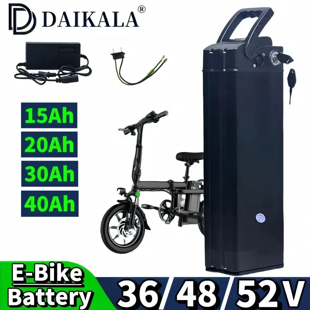 Discover high-quality Silver Fish Style e-bike battery packs for 36V, 48V, and 52V electric bicycles. Shop now at E-Bikes and Accessories for free shipping