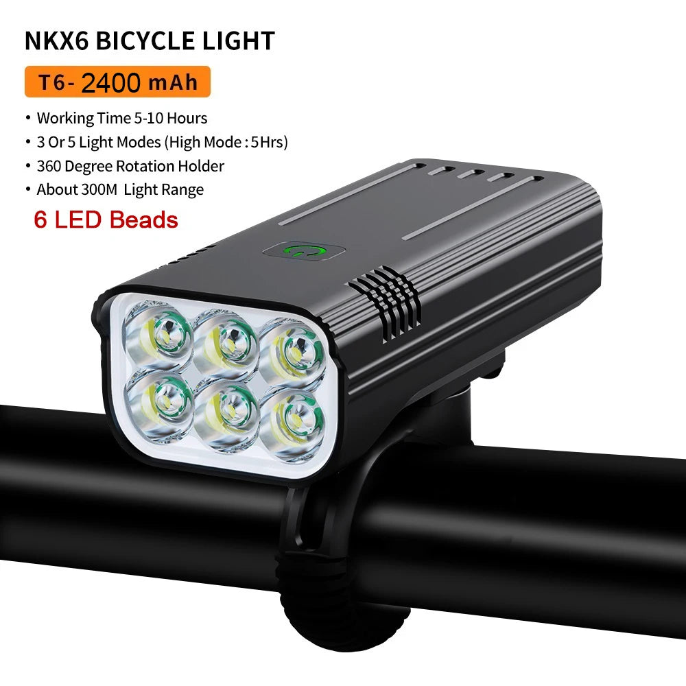 10000mAh 6-8 LED Bike Light USB Rechargeable 3600 Lumens Bike Headlight