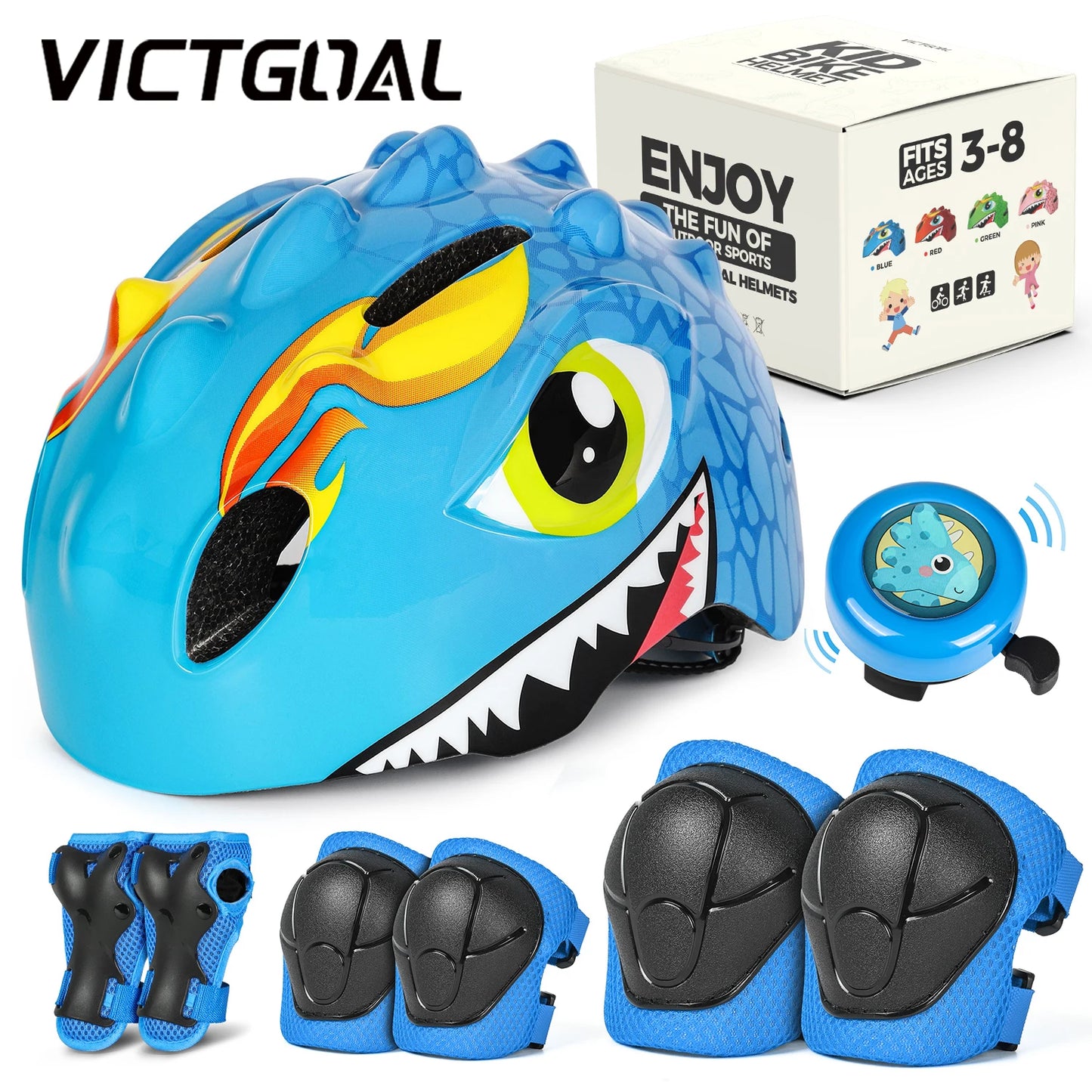 Protect your child with VICTGOAL Kids Bicycle Helmet and Protective Gear. Lightweight, certified safety with 3D cartoon design. Available in fun colors.