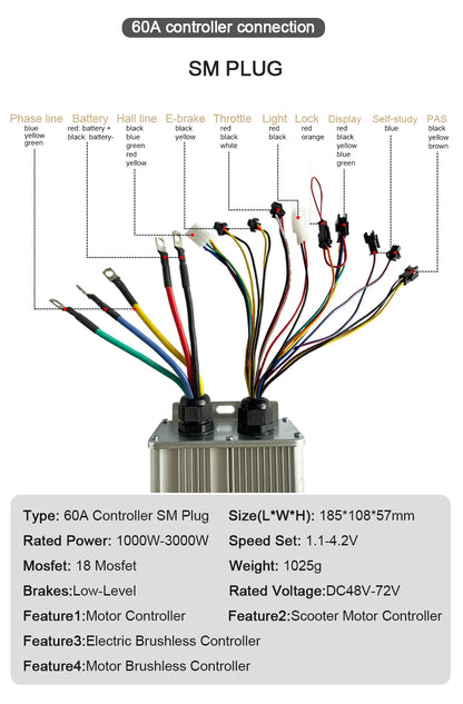 Ebike Controller 17A26A30A40A60A with Learning Function 250W-3000W Motor E Scooter Brushless Motor Controller Kit Electric Bikes & Accessories