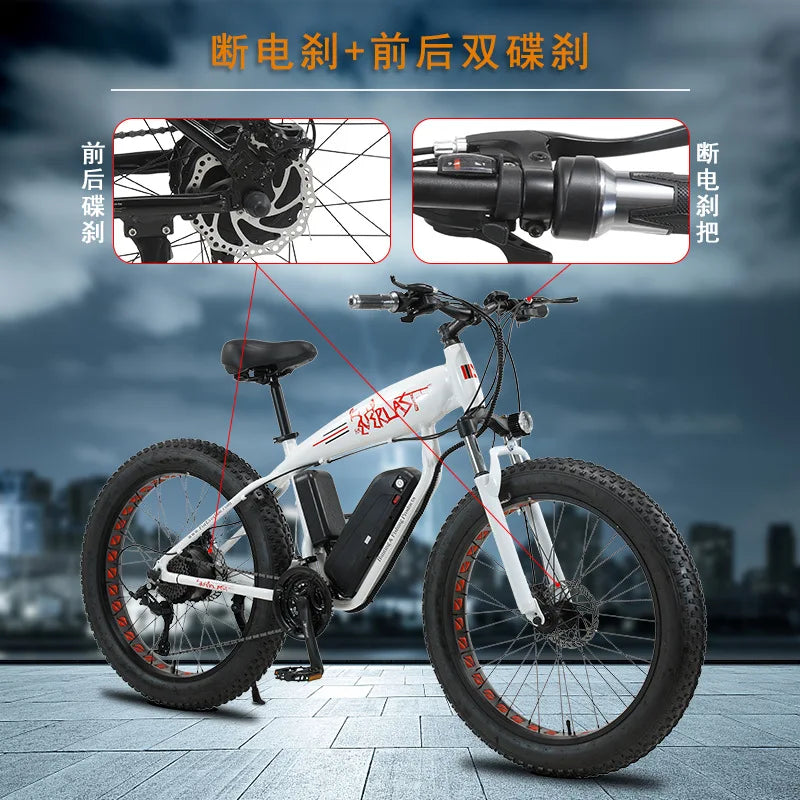 26 Inch Aluminum Alloy Snowmobile 27 Speed Fat Tire Electric Beach Lithium Battery Motorcycle Fatbike Moped Ebike Dirt Bike Electric Bikes & Accessories