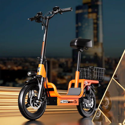 HEZZO Electric Scooter w/ Seat & Basket 48V 15Ah 500W Powerful Motor Foldable E-Scooter Ample Storage Up to 20Mph 25Miles Range Electric Bikes & Accessories