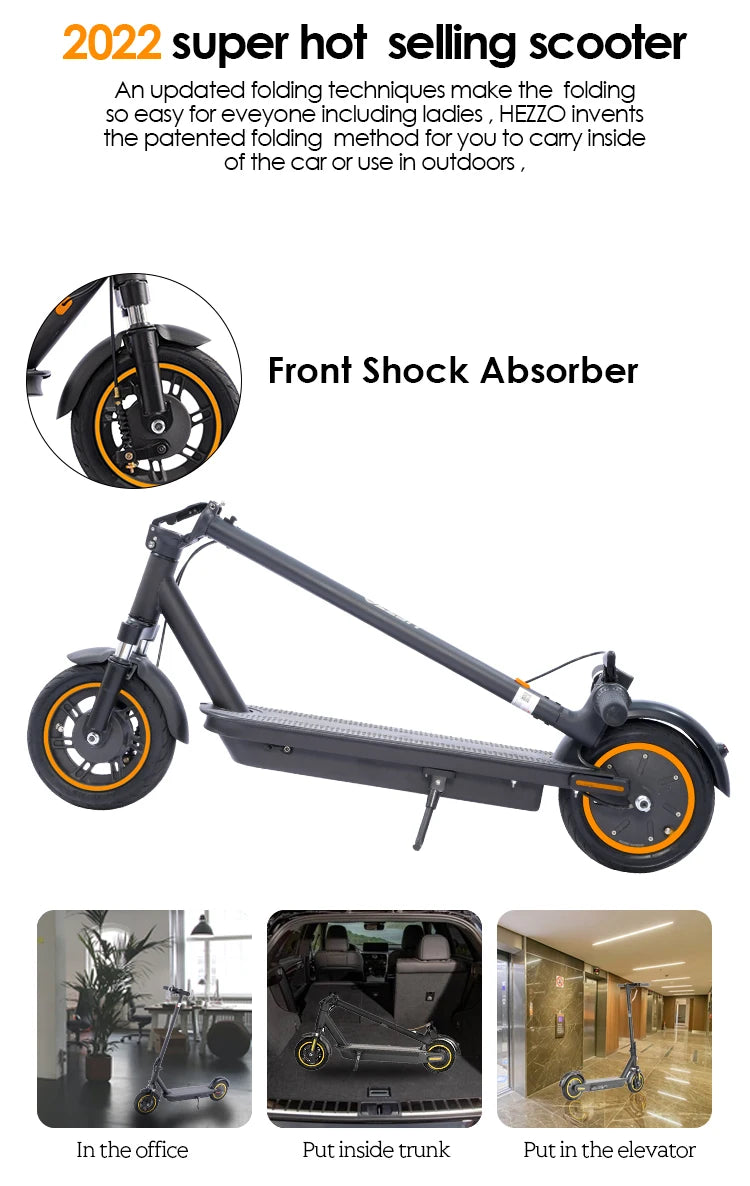 HEZZO G30 36v 500w Electric Scooter Moped 21MPH 37.5 Miles 10 Inch 15Ah Foldable Mobility Escooter Front Suspension US Warehouse Electric Bikes & Accessories