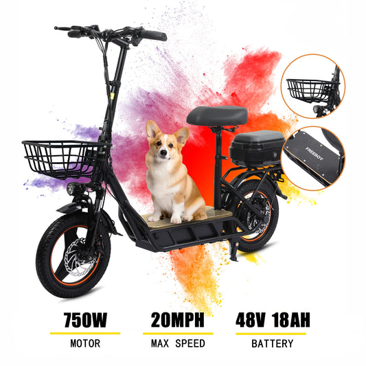 Electric Scooter with Seat for Adults, 750W Motor Power, 48V 18Ah Battery, Load 330Lbs, Commuter Scooter with Storage Box Electric Bikes & Accessories