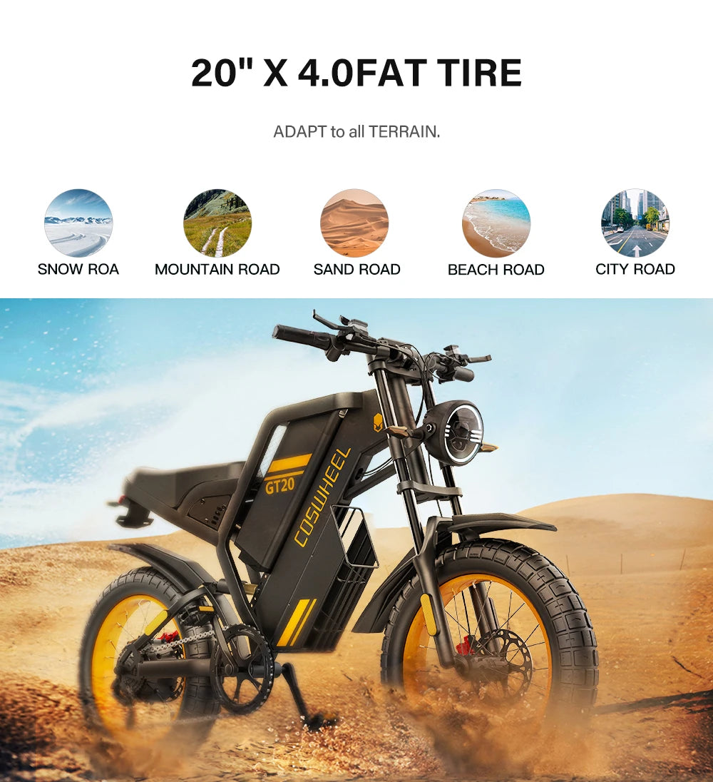 2000W Electric Bike 20 Inch Fat Tires 48V 25AH Removable Battery Electric Bikes & Accessories