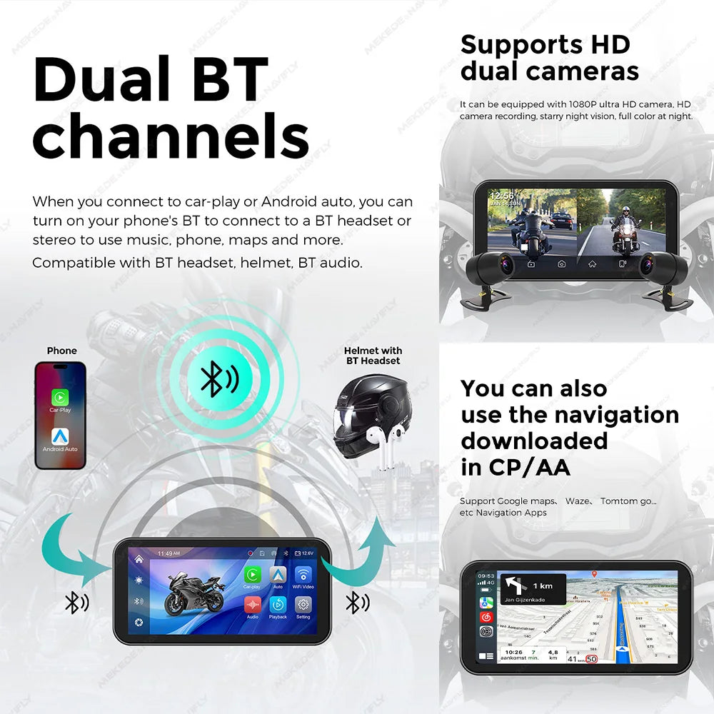 E-Bike GPS Navigation with Wireless CarPlay and Android Auto