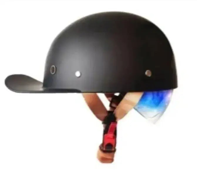 Street Retro Baseball Helmet Motorcycle Helmet - With Blue Lenses - Scooter Men's and Women's Outdoor Fashion Half Helmet