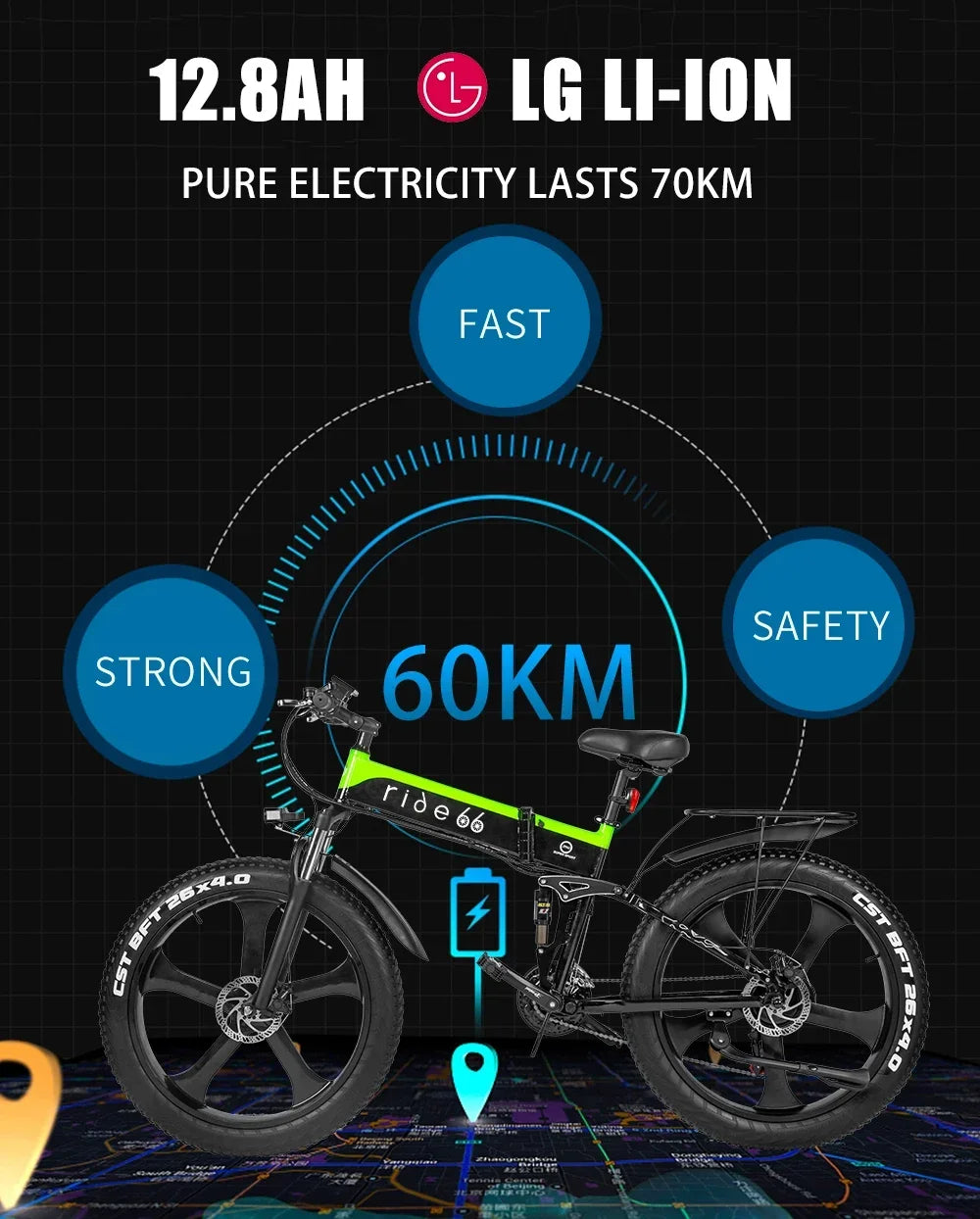 26-Inch Men's Folding Fat Tire Mountain Bike Electric Bikes & Accessories