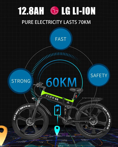 26-Inch Men's Folding Fat Tire Mountain Bike Electric Bikes & Accessories