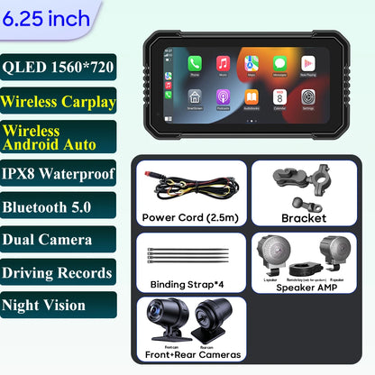 6.25-Inch Motorcycle Navigation Screen with Wireless CarPlay & Android Auto