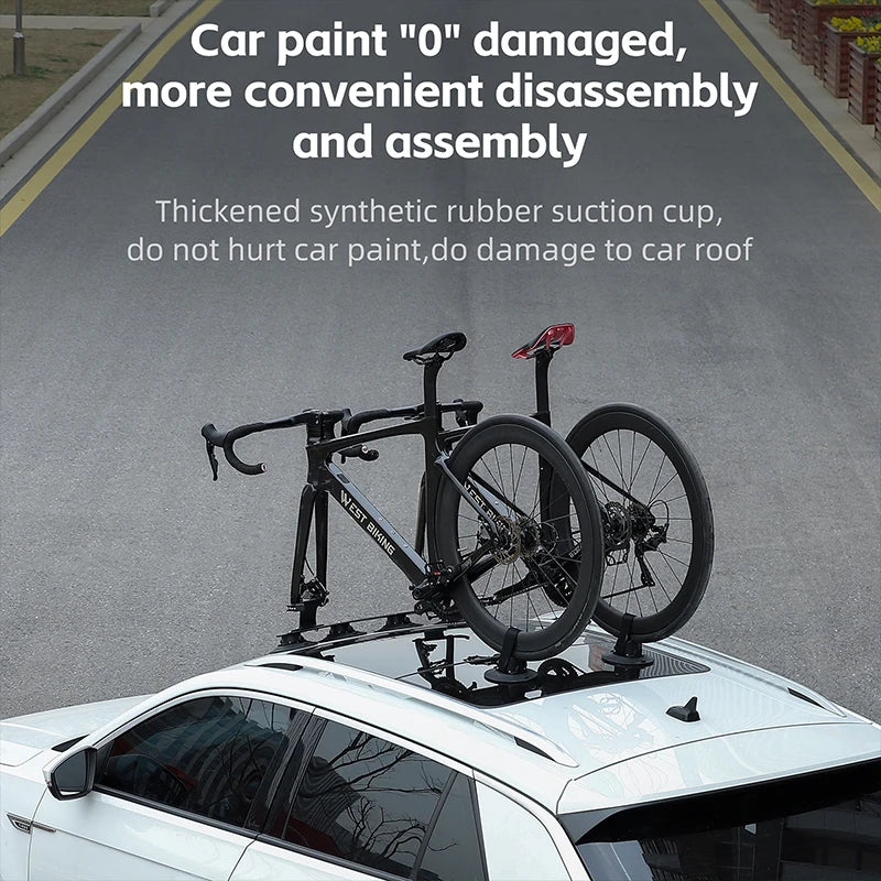 West Biking Suction Cup Bike Rack securely mounted on a car roof