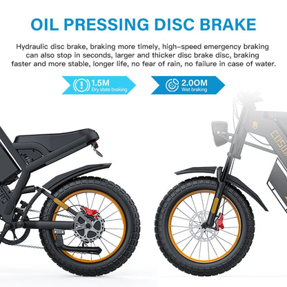 2000W Electric Bike 20 Inch Fat Tires 48V 25AH Removable Battery Electric Bikes & Accessories