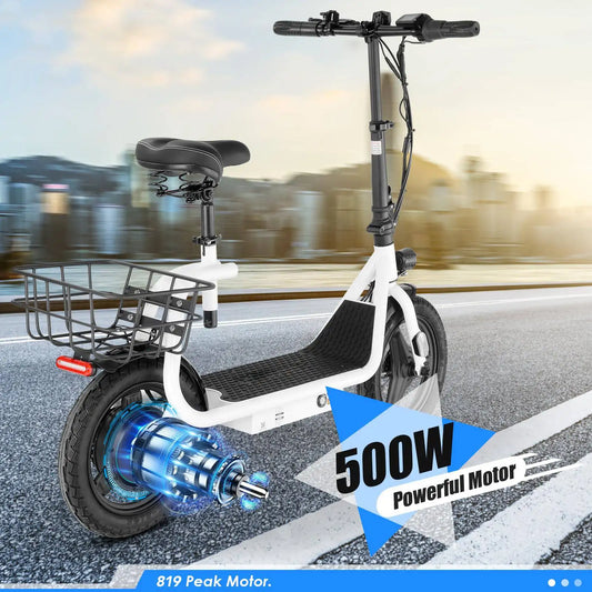 Peak 819W Electric Scooter 500W Motor with Seat 14" Tire, 30 Miles Ranges 20MPH Max Speed, E-Scooter for Adults 300 LBS Electric Bikes & Accessories