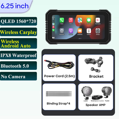 6.25-Inch Motorcycle Navigation Screen with Wireless CarPlay & Android Auto