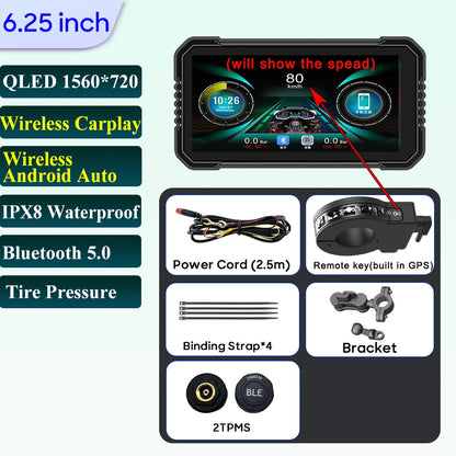 6.25-Inch Motorcycle Navigation Screen with Wireless CarPlay & Android Auto