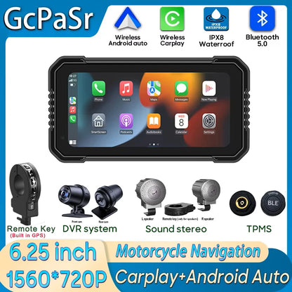 6.25-Inch Motorcycle Navigation Screen with Wireless CarPlay & Android Auto.