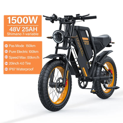 2000W Electric Bike 20 Inch Fat Tires 48V 25AH Removable Battery Electric Bikes & Accessories