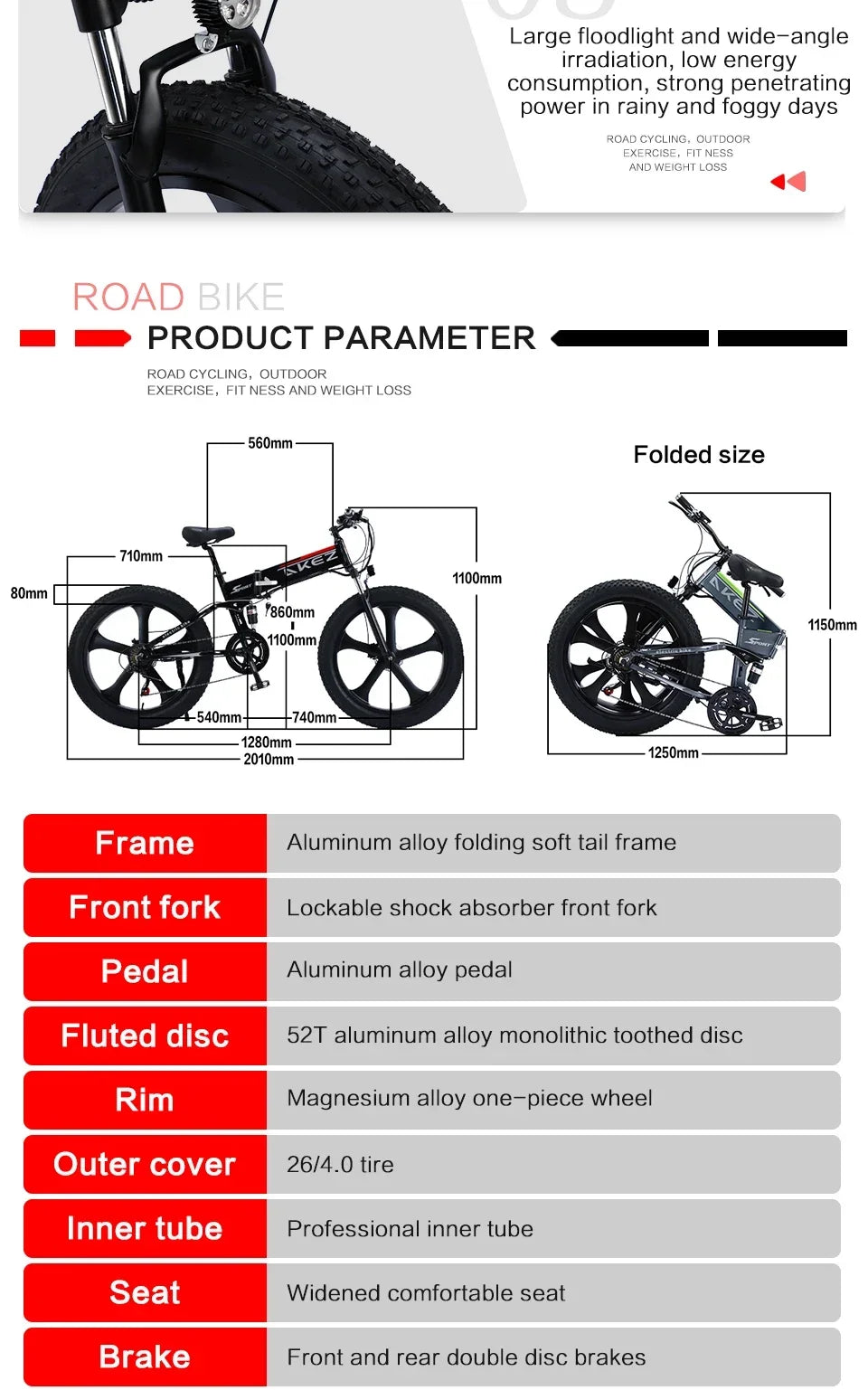 New style 1000W Motor electric bike 48V 10.4ah Lithium battery Mountain ELECTR BIKE  26×4.0 Fat Tire e bike Folded ebike Electric Bikes & Accessories