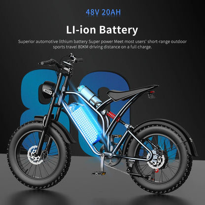 EKX T1 Electric Bicycle 20*4.0 Fat Tire 1000W Motor 48V 20AH Electric Bikes & Accessories