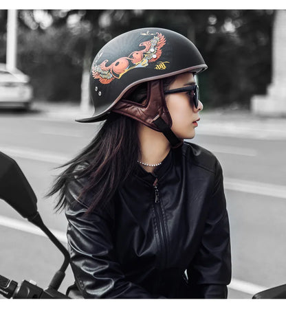 Retro Motorcycle Half Helmet – Vintage Style for Harley Riders - Electric Bikes & Accessories