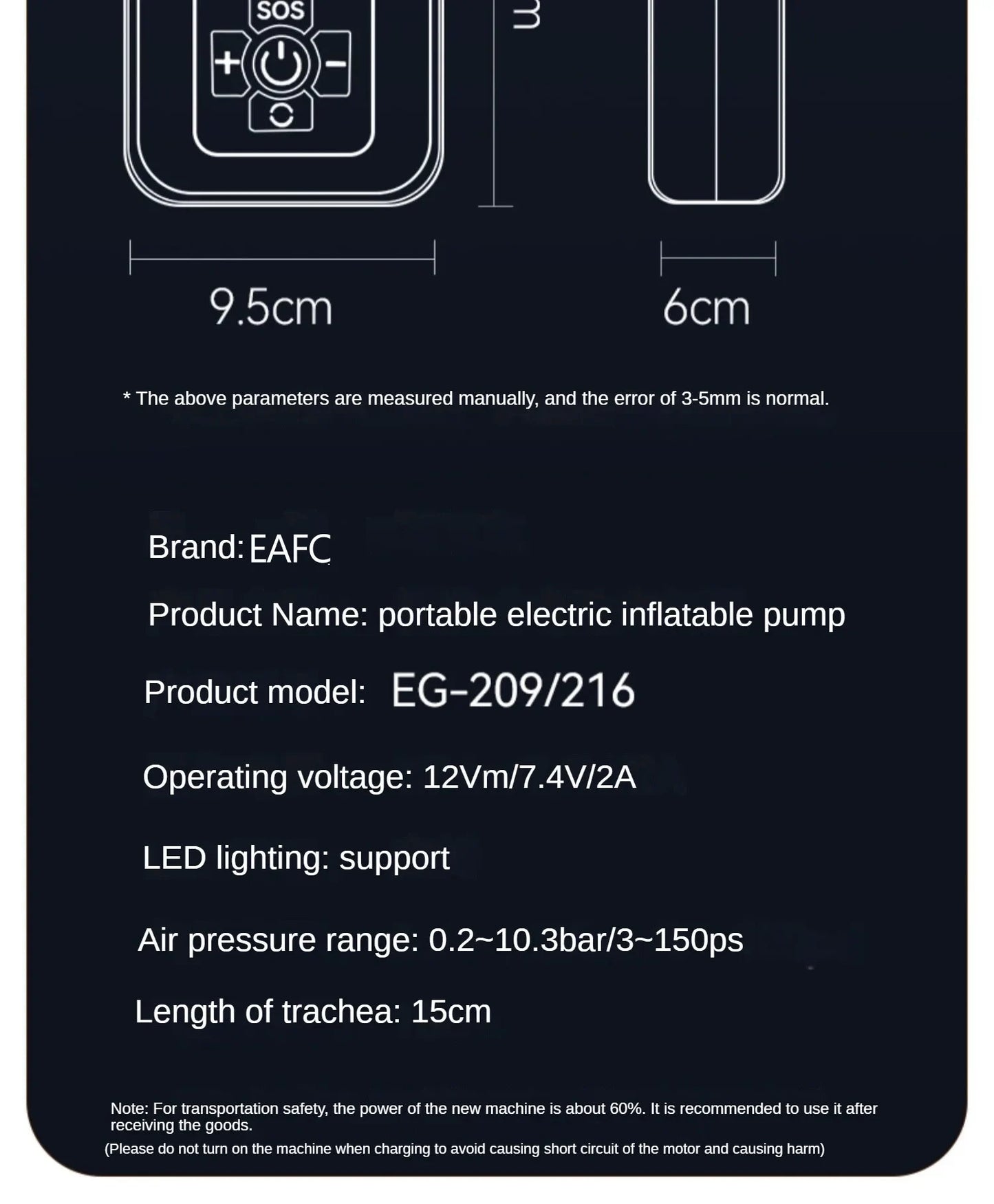 EAFC 150 PSI E-Bike Air Pump | Wireless Portable Tire Inflator