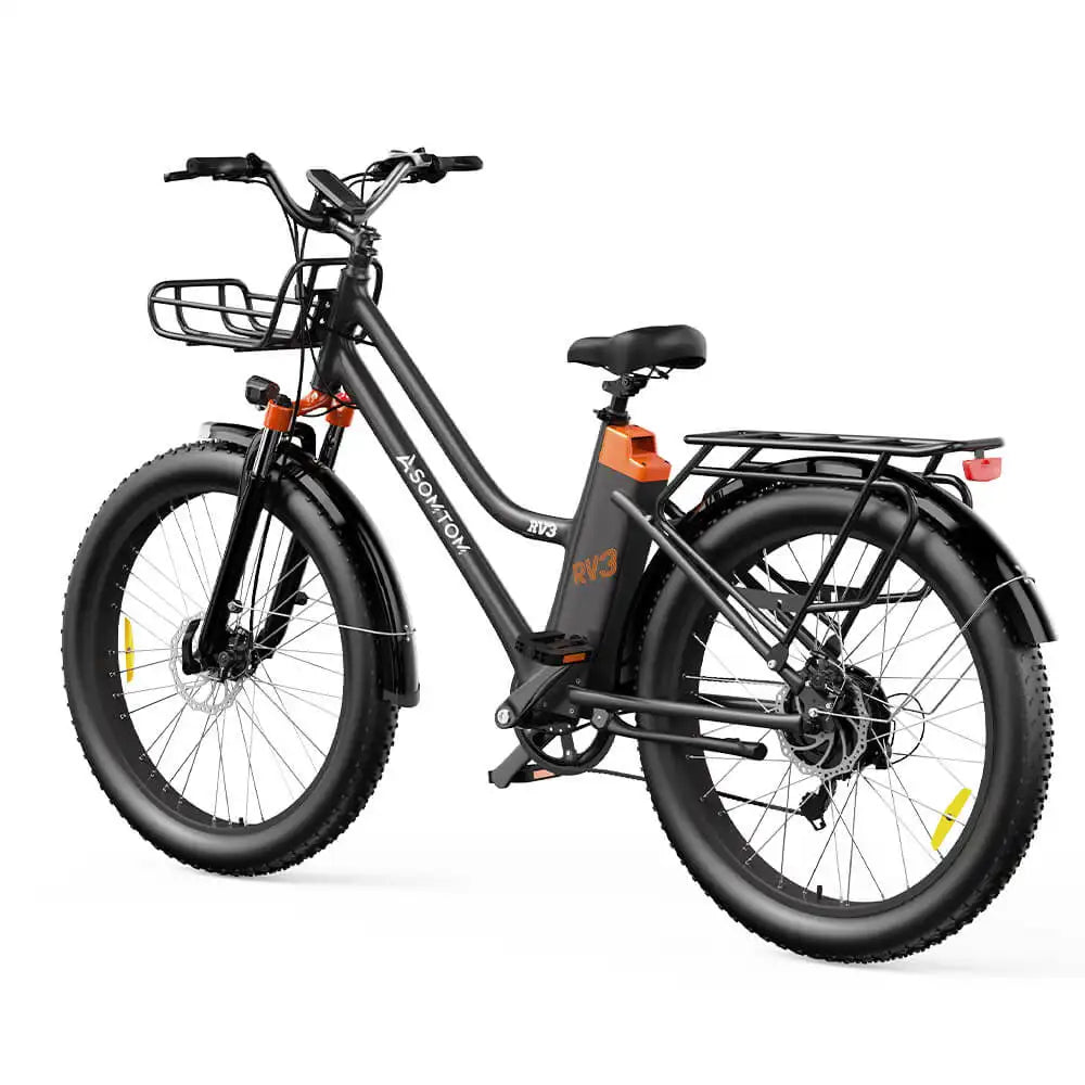 Electric bike with a basket on a white background