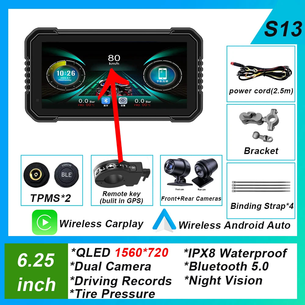 6.25-inch AutoNevee Car & E-Bike GPS with Wireless CarPlay and Android Auto