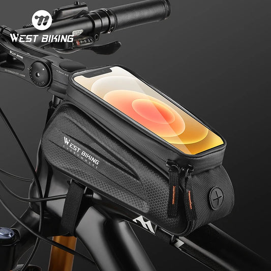 WEST BIKING Waterproof Bike Phone Bag – Front Tube Saddle Bag for 7-Inch Phones