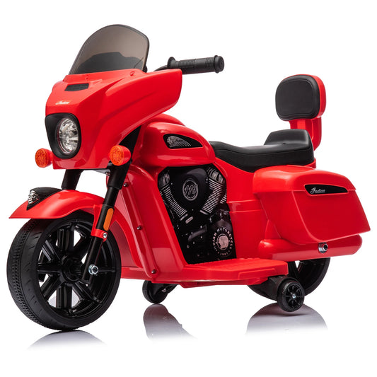 Red toy motorcycle with black seat on a white background