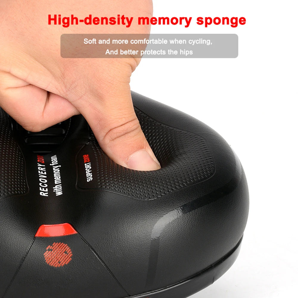 Hollow breathable e-bike saddle with big butt comfort, shock absorption, and reflective safety—ideal for men and women.