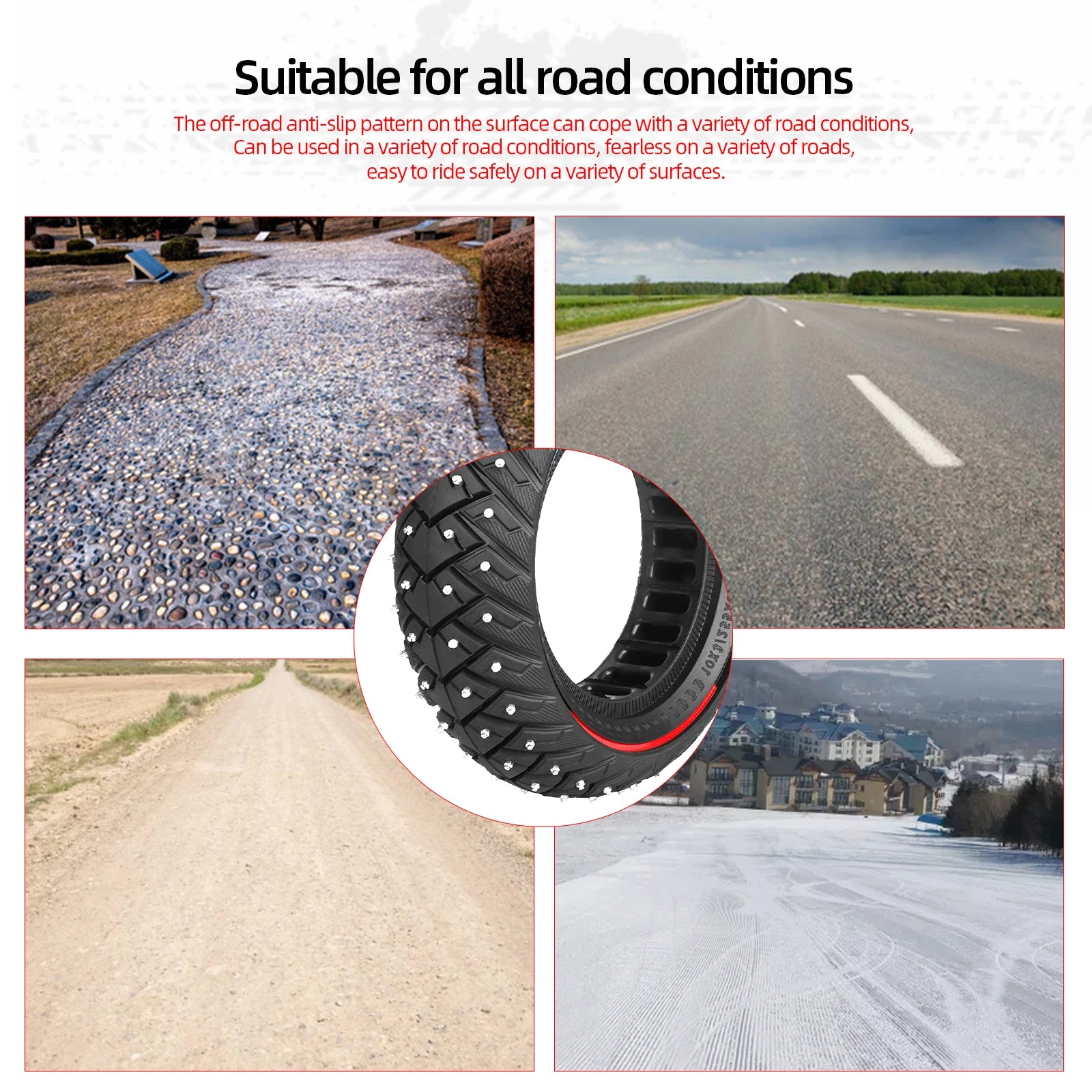 Ulip 10x3 Winter Snow Tire 10Inch Off-road Solid Tyre for ZERO 10X/Kaabo/Dualtron/Kugoo Scooters 255x80(80/65-6) Tire Parts 10*3 Electric Bikes & Accessories