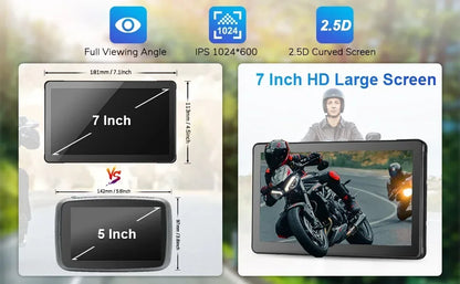 Best 5/7 Inch CarPlay Motorcycle 2K HD DVR GPS – Wireless & Waterproof