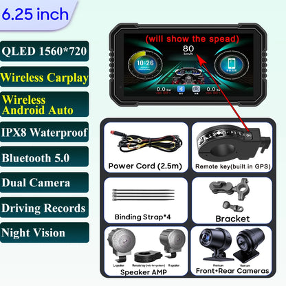 6.25-Inch Motorcycle Navigation Screen with Wireless CarPlay & Android Auto